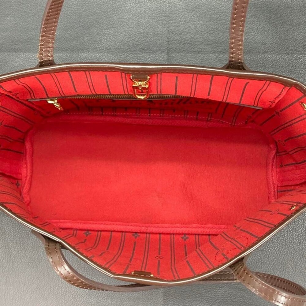 Authentic Louis Vuitton Neverfull PM Purse Damier Ebene Tote Shoulder Bag Red - Picture 10 of 14